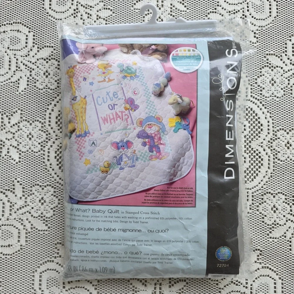 DIMENSIONS Printed Cross Stitch Baby Quilt Kit, 99.9% Unfinished, 72724 Animals